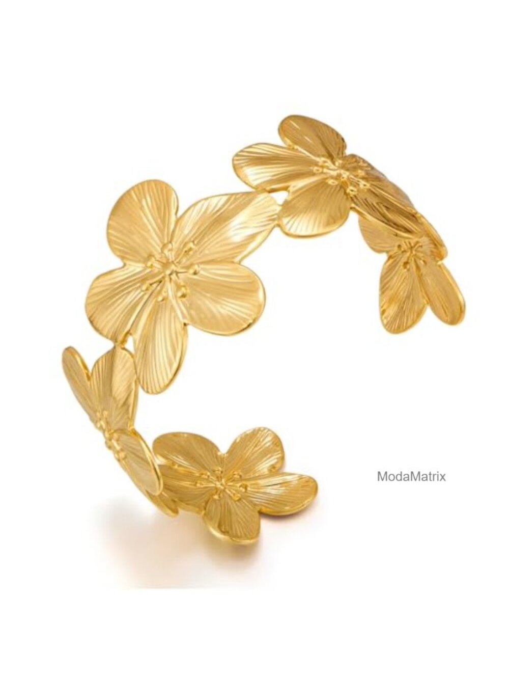 Gold Plated Flower Cuff Bracelet Adjustable Open Bangle Vintage Statement